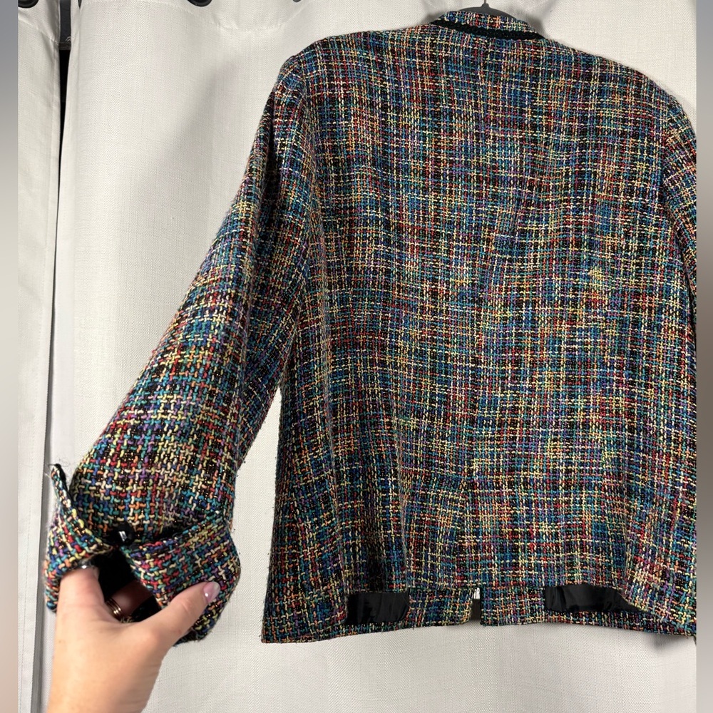 Vintage Sag Harbor Rainbow and Black Tweed Blazer Jacket Size 14 - Picture 7 of 8